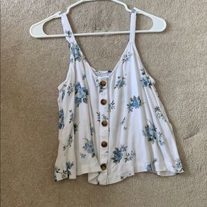 White tank top with blue floral pattern